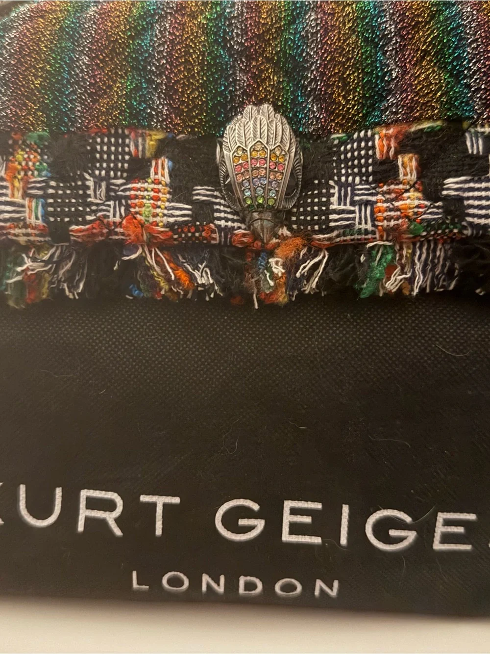 Kurt Geiger Woven Multicolor Tweed Shoulder Bag with Chain Strap